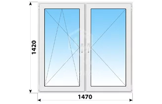 Двухстворчатое пластиковое окно 1470x1420 ПО-П