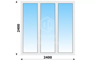 Трехстворчатое пластиковое окно 2400x2400 Г-Г-Г